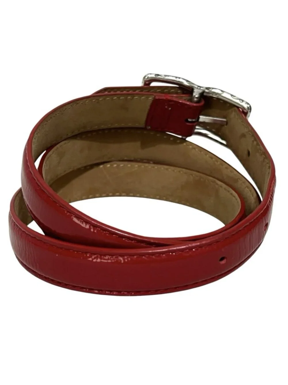 Brighton B31127 Red Patent Leather Belt Sz 34 Scroll Buckle USA Women’s 3/4”